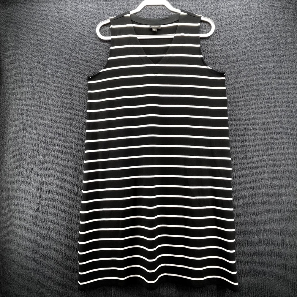 J. Jill Wearever Black White Striped V-Neck Sleeveless Pocket Shift‎ Dress M